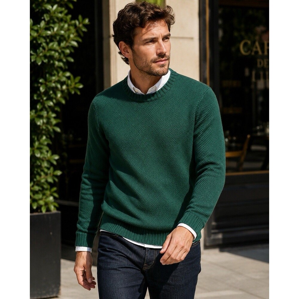 J Crew Sweater Mens S Green Crewneck Premium Basket-stitch Business Casual - Picture 1 of 16